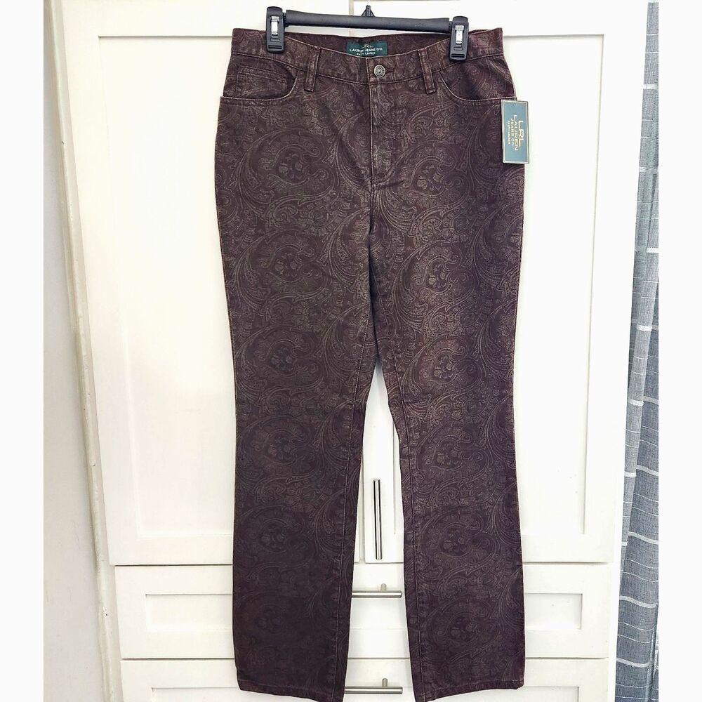 Lauren Ralph Lauren Womens Dark Red Maroon Paisley Denim Jeans Pant Size 8 New